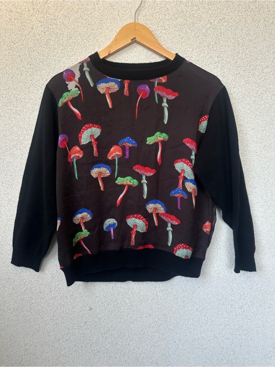 le superbe Sweaters - Le Superbe Mushroom Print Sweatshirt Black Multicolor Graphic Pullover Top